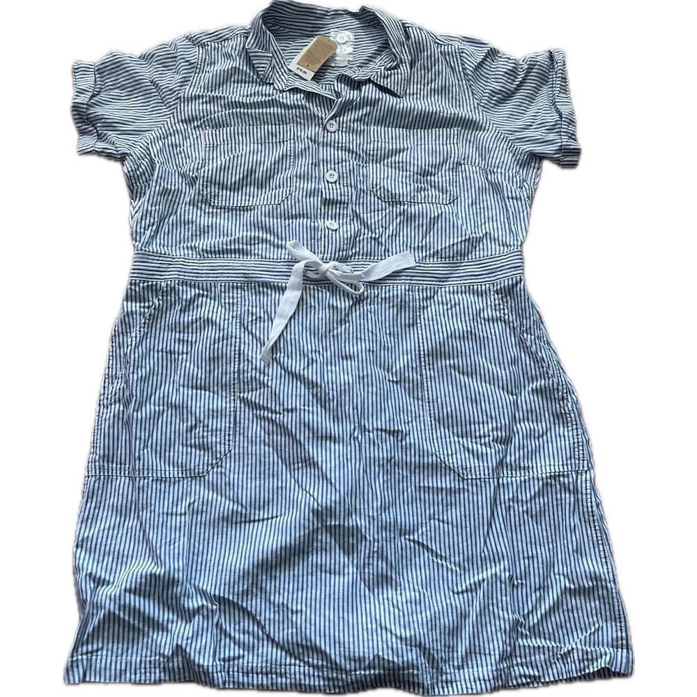 Lucky Brand NWT Lucky Brand Blue & White Linen Striped Tie Waist Dress Women’s